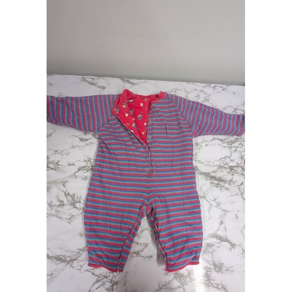 Laura Ashley Mother Child 6-12 Months Pink Blue Striped Reversible Outfit